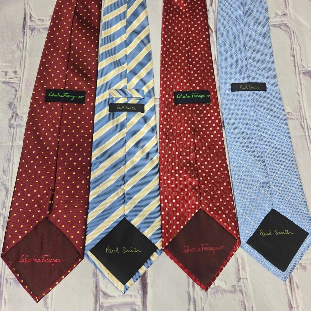 Lot of 4 Salvatore Ferragamo Paul Smith Ties Burgundy Blue Silk Designer Lot Men